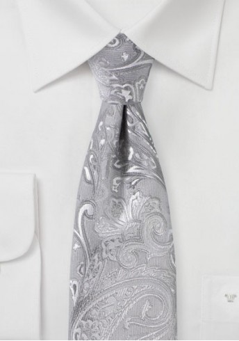 Krawatte elegantes Paisleymotiv silbergrau