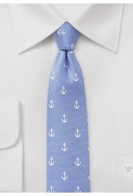 XXL-Krawatte schmal geformt Anker-Muster himmelblau