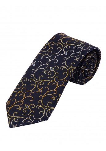 Extra schlanke Krawatte geblümtes Dekor schwarz