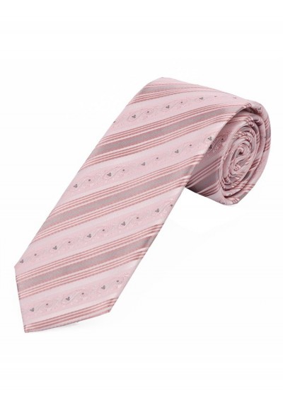 Schmale Krawatte florales Muster Streifen rosa und silber