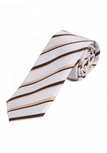 Schmale Krawatte modisches Streifen-Dekor weiß dunkelbraun beige