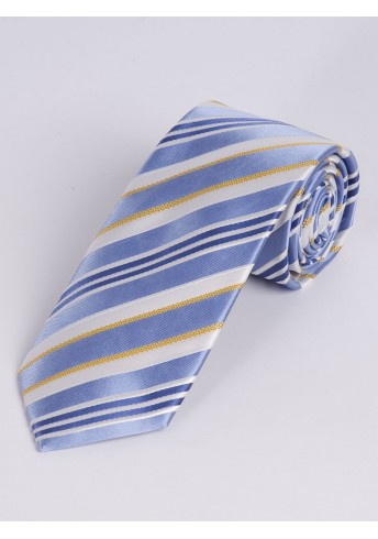 Schmale Krawatte raffiniertes Streifen-Dessin hellblau  weiß gelb