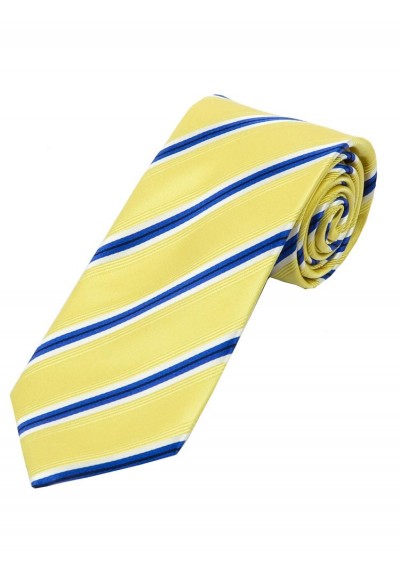 Stylische  schmale Krawatte gestreift gelb schneeweiß blau