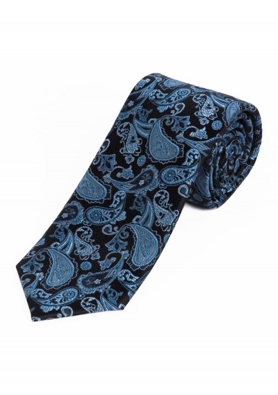 Krawatte Überlänge Paisley-Motiv nachtschwarz hellblau
