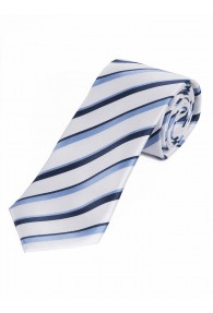 Lange Krawatte raffiniertes Streifen-Muster weiß eisblau marineblau