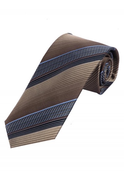 Auffallende XXL-Krawatte streifig dunkelbraun hellblau asphaltschwarz