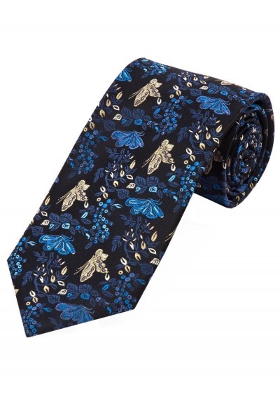 Modische  XXL Krawatte Rankenmuster schwarz und blau