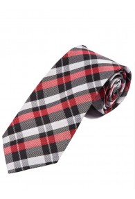 Überlange Glencheckdesign-Krawatte schwarz rot und silber