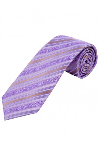 XXL-Krawatte florales Muster Streifen flieder und hellbraun