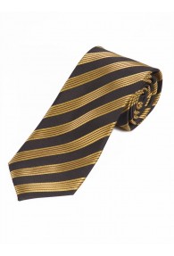 Sevenfold-Krawatte Streifendesign asphaltschwarz  gold-hell