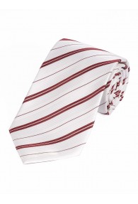 Extra breite Streifen-Krawatte perlweiß rot