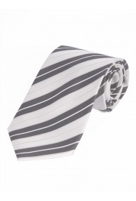 Breite Streifen-Krawatte weiß silbergrau