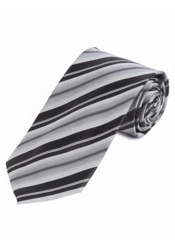 Modische überbreite Krawatte gestreift nachtschwarz perlweiß silber