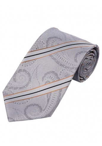 Krawatte breit  florales Muster Streifen silber