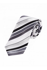 Sevenfold-Krawatte streifig silbergrau perlweiß tiefschwarz