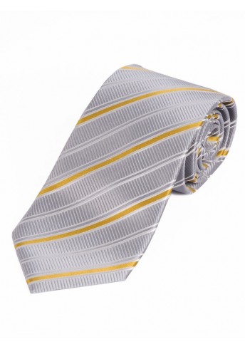 Breite Krawatte stilvolles Streifen-Dessin silbergrau weiß goldgelb