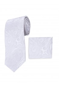 Set Krawatte und Tuch weiß Paisley-Motiv unifarben