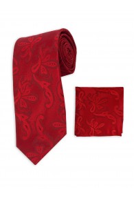 Set Businesskrawatte und Tuch rot Paisley-Muster unifarben