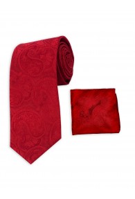 Set Krawatte und Tuch rot Paisleymuster einfarbig