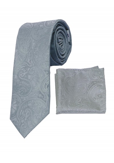 Set Krawatte und Tuch grau Paisley-Muster einfarbig