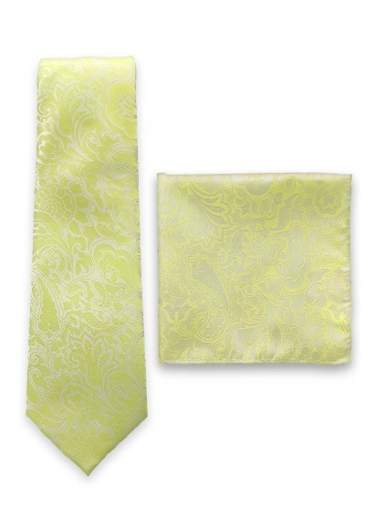 Zusammenstellung Krawatte und Einstecktuch Paisleymotiv blassgrün