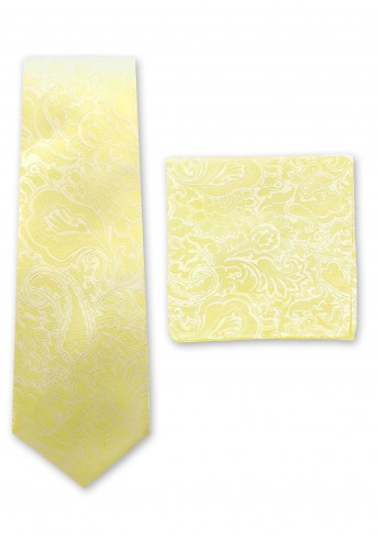 Set Krawatte und Einstecktuch Paisley-Muster goldgelb