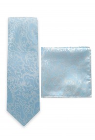 Set Krawatte und Einstecktuch Paisley-Muster himmelblau
