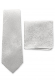 Kombination Krawatte und Herren-Einstecktuch Paisley-Muster schneeweiß