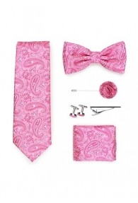 Geschenkbox Paisley-Muster pink  mit Krawatte, Herrenschleife und Zubehör