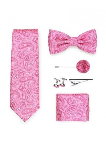 Geschenkbox Paisley-Muster pink  mit Krawatte, Herrenschleife und Zubehör