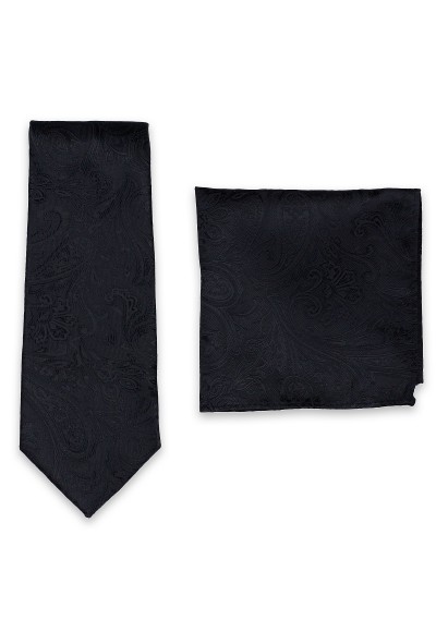 Set Krawatte und Einstecktuch Paisleymotiv schwarz