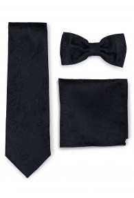 Set: Krawatte, Herrenschleife, Kavaliertuch Paisley schwarz