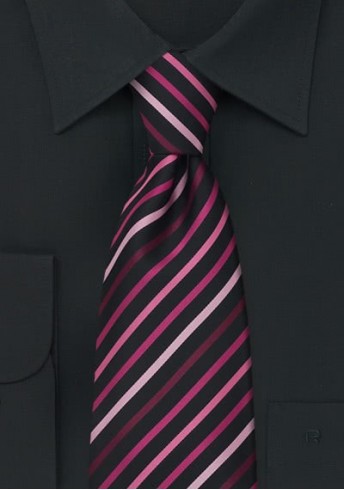 Schwarze Clip-Krawatte rosa Streifen