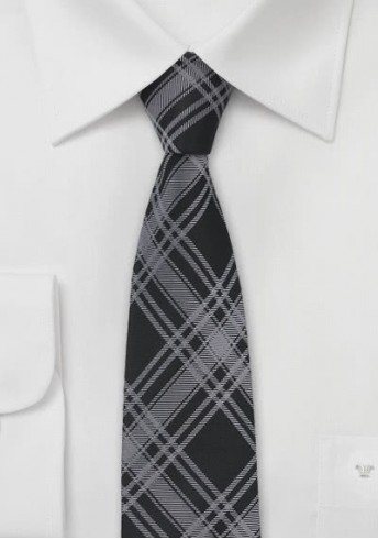 Schmale Krawatte Glencheck schwarz grau
