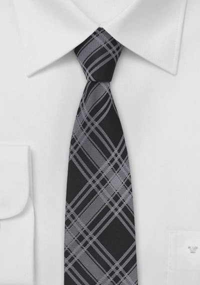 Schmale Krawatte Glencheck schwarz grau