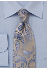 Schmale Krawatte Paisleys beige himmelblau