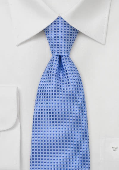 Krawatte Kästchen Muster hellblau schmal