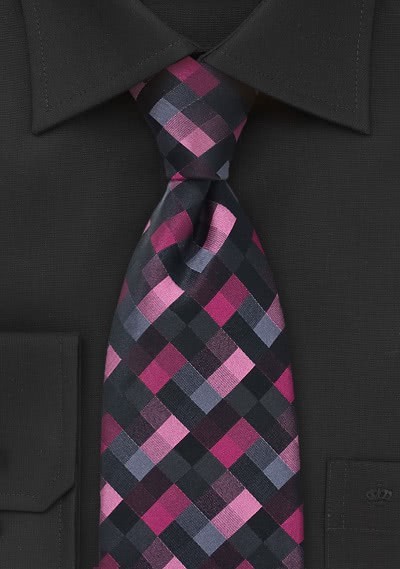 Krawatte Schachbrett-Dekor pink