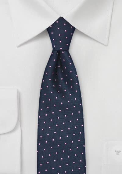 Schmale Krawatte blau rosa Punkte