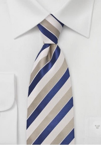 Streifen-Krawatte strukturiert weiß sandfarben blau