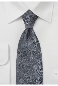 Luxuriös Herren Krawatte Grau Silber Schwarz Paisley Blumen Grau Seide Hochzeit 