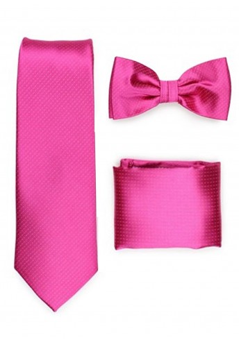Set Krawatte Fliege Einstecktuch Punkte pink