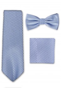 Set Krawatte Fliege Einstecktuch hellblau Struktur