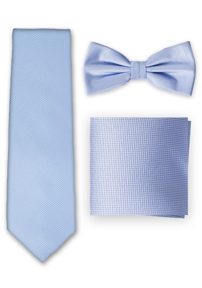 Set Krawatte Fliege Einstecktuch hellblau Struktur