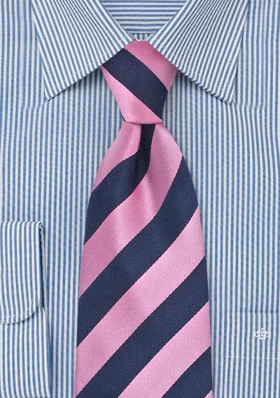 Krawatte lang pink navy Streifendessin
