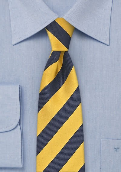 Krawatte schmal gelb dunkelblau Streifenmuster
