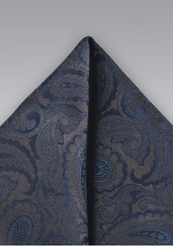 Kavaliertuch Paisley-Muster italienische Seide dunkelblau mokkabraun