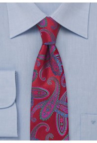 Krawatte schmal Paisleys mittelrot