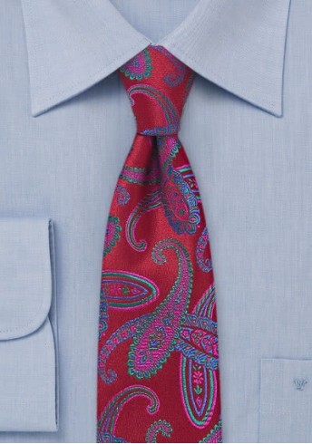 Krawatte schmal Paisleys mittelrot