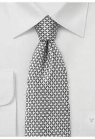 Krawatte Kästchen-Dessin silber perlweiß